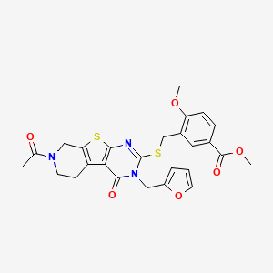 molecular formula C26H25N3O6S2 B2525477 methyl 3-[[11-acetyl-4-(furan-2-ylmethyl)-3-oxo-8-thia-4,6,11-triazatricyclo[7.4.0.02,7]trideca-1(9),2(7),5-trien-5-yl]sulfanylmethyl]-4-methoxybenzoate CAS No. 1215744-66-3