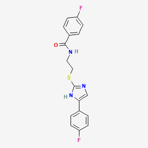 4-fluoro-N-(2-((5-(4-fluorophenyl)-1H-imidazol-2-yl)thio)ethyl)benzamide