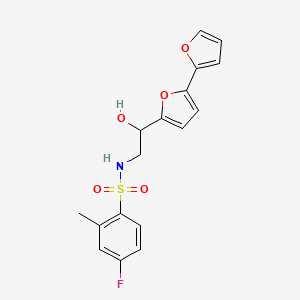 molecular formula C17H16FNO5S B2525522 N-(2-{[2,2'-bifuran]-5-yl}-2-hydroxyethyl)-4-fluoro-2-methylbenzene-1-sulfonamide CAS No. 2320858-28-2