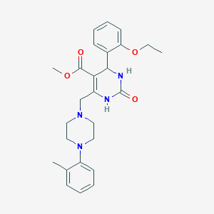 molecular formula C26H32N4O4 B2525529 Methyl 4-(2-ethoxyphenyl)-6-{[4-(2-methylphenyl)piperazin-1-yl]methyl}-2-oxo-1,2,3,4-tetrahydropyrimidine-5-carboxylate CAS No. 1252893-87-0