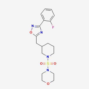 molecular formula C18H23FN4O4S B2525562 4-((3-((3-(2-Fluorophenyl)-1,2,4-oxadiazol-5-yl)methyl)piperidin-1-yl)sulfonyl)morpholine CAS No. 1704647-96-0
