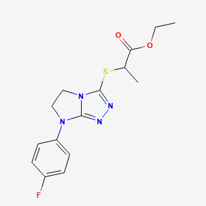 molecular formula C15H17FN4O2S B2525570 ethyl 2-((7-(4-fluorophenyl)-6,7-dihydro-5H-imidazo[2,1-c][1,2,4]triazol-3-yl)thio)propanoate CAS No. 923139-72-4