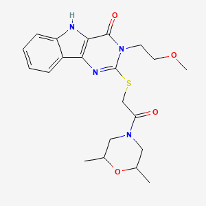 molecular formula C21H26N4O4S B2525571 2-((2-(2,6-dimethylmorpholino)-2-oxoethyl)thio)-3-(2-methoxyethyl)-3H-pyrimido[5,4-b]indol-4(5H)-one CAS No. 888434-43-3