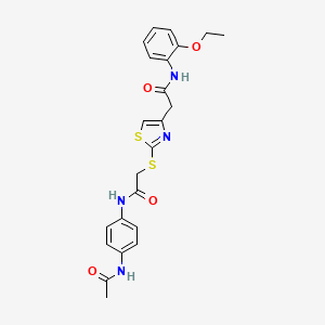 molecular formula C23H24N4O4S2 B2525572 N-(4-acetamidophenyl)-2-((4-(2-((2-ethoxyphenyl)amino)-2-oxoethyl)thiazol-2-yl)thio)acetamide CAS No. 941891-95-8