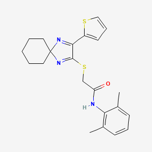 molecular formula C22H25N3OS2 B2525573 N-(2,6-dimethylphenyl)-2-((3-(thiophen-2-yl)-1,4-diazaspiro[4.5]deca-1,3-dien-2-yl)thio)acetamide CAS No. 1223787-94-7