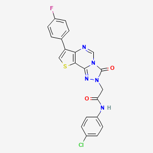 molecular formula C21H13ClFN5O2S B2525611 N-(4-chlorophenyl)-2-[10-(4-fluorophenyl)-5-oxo-12-thia-3,4,6,8-tetraazatricyclo[7.3.0.0^{2,6}]dodeca-1(9),2,7,10-tetraen-4-yl]acetamide CAS No. 1358404-86-0