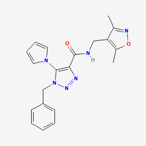 molecular formula C20H20N6O2 B2525628 1-benzyl-N-((3,5-dimethylisoxazol-4-yl)methyl)-5-(1H-pyrrol-1-yl)-1H-1,2,3-triazole-4-carboxamide CAS No. 1788769-82-3