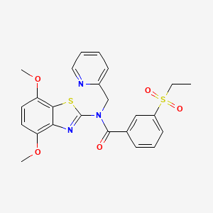 molecular formula C24H23N3O5S2 B2525671 N-(4,7-dimethoxy-1,3-benzothiazol-2-yl)-3-(ethanesulfonyl)-N-[(pyridin-2-yl)methyl]benzamide CAS No. 886946-62-9