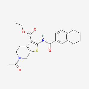 molecular formula C23H26N2O4S B2525676 Ethyl 6-acetyl-2-(5,6,7,8-tetrahydronaphthalene-2-carboxamido)-4,5,6,7-tetrahydrothieno[2,3-c]pyridine-3-carboxylate CAS No. 921068-13-5