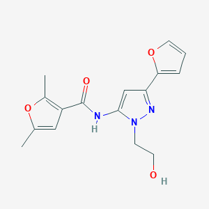 molecular formula C16H17N3O4 B2525699 N-(3-(furan-2-yl)-1-(2-hydroxyethyl)-1H-pyrazol-5-yl)-2,5-dimethylfuran-3-carboxamide CAS No. 1226437-69-9