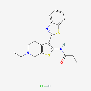 molecular formula C19H22ClN3OS2 B2525777 N-(3-(benzo[d]thiazol-2-yl)-6-ethyl-4,5,6,7-tetrahydrothieno[2,3-c]pyridin-2-yl)propionamide hydrochloride CAS No. 1331109-57-9