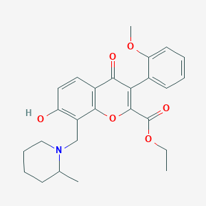 molecular formula C26H29NO6 B2525790 ethyl 7-hydroxy-3-(2-methoxyphenyl)-8-[(2-methylpiperidin-1-yl)methyl]-4-oxo-4H-chromene-2-carboxylate CAS No. 610759-59-6