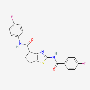 molecular formula C20H15F2N3O2S B2525795 2-(4-fluorobenzamido)-N-(4-fluorophenyl)-5,6-dihydro-4H-cyclopenta[d]thiazole-4-carboxamide CAS No. 941926-44-9