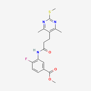 molecular formula C18H20FN3O3S B2525811 Methyl 3-{3-[4,6-dimethyl-2-(methylsulfanyl)pyrimidin-5-yl]propanamido}-4-fluorobenzoate CAS No. 1110899-37-0