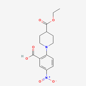 molecular formula C15H18N2O6 B2525834 2-[4-(Ethoxycarbonyl)piperidino]-5-nitrobenzenecarboxylic acid CAS No. 78243-32-0