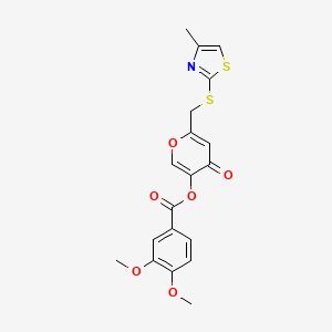 6-(((4-methylthiazol-2-yl)thio)methyl)-4-oxo-4H-pyran-3-yl 3,4-dimethoxybenzoate