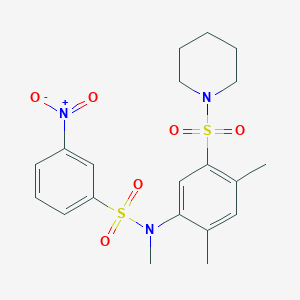 molecular formula C20H25N3O6S2 B2525917 N-(2,4-dimethyl-5-(piperidin-1-ylsulfonyl)phenyl)-N-methyl-3-nitrobenzenesulfonamide CAS No. 868148-77-0