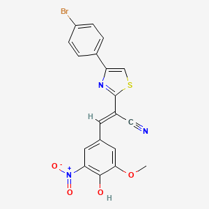 molecular formula C19H12BrN3O4S B2525950 (E)-2-(4-(4-bromophenyl)thiazol-2-yl)-3-(4-hydroxy-3-methoxy-5-nitrophenyl)acrylonitrile CAS No. 683254-85-5