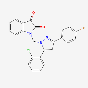 molecular formula C24H17BrClN3O2 B2525960 1-((3-(4-bromophenyl)-5-(2-chlorophenyl)-4,5-dihydro-1H-pyrazol-1-yl)methyl)indoline-2,3-dione CAS No. 361479-10-9