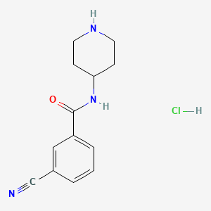 molecular formula C13H16ClN3O B2525964 3-Cyano-N-piperidin-4-yl-benzamide hydrochloride CAS No. 1286275-58-8