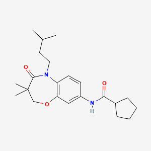 N-(5-isopentyl-3,3-dimethyl-4-oxo-2,3,4,5-tetrahydrobenzo[b][1,4]oxazepin-8-yl)cyclopentanecarboxamide
