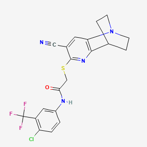 molecular formula C20H16ClF3N4OS B2526010 N-(4-chloro-3-(trifluoromethyl)phenyl)-2-((7-cyano-3,4-dihydro-2H-1,4-ethano-1,5-naphthyridin-6-yl)thio)acetamide CAS No. 728888-23-1