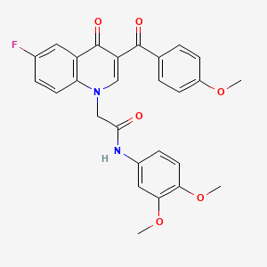 molecular formula C27H23FN2O6 B2526084 N-(3,4-dimethoxyphenyl)-2-[6-fluoro-3-(4-methoxybenzoyl)-4-oxo-1,4-dihydroquinolin-1-yl]acetamide CAS No. 866590-15-0