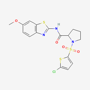 molecular formula C17H16ClN3O4S3 B2526175 1-((5-chlorothiophen-2-yl)sulfonyl)-N-(6-methoxybenzo[d]thiazol-2-yl)pyrrolidine-2-carboxamide CAS No. 1097191-19-9