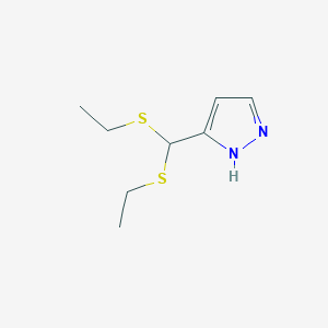 molecular formula C8H14N2S2 B2526208 3-[bis(ethylsulfanyl)methyl]-1H-pyrazole CAS No. 321998-90-7