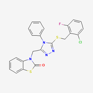 molecular formula C23H16ClFN4OS2 B2526255 3-((5-((2-chloro-6-fluorobenzyl)thio)-4-phenyl-4H-1,2,4-triazol-3-yl)methyl)benzo[d]thiazol-2(3H)-one CAS No. 847402-22-6