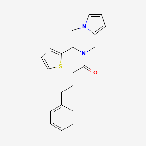 molecular formula C21H24N2OS B2526259 N-((1-methyl-1H-pyrrol-2-yl)methyl)-4-phenyl-N-(thiophen-2-ylmethyl)butanamide CAS No. 1251634-37-3