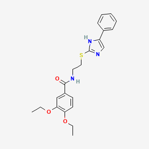 molecular formula C22H25N3O3S B2526279 3,4-diethoxy-N-(2-((5-phenyl-1H-imidazol-2-yl)thio)ethyl)benzamide CAS No. 886898-04-0