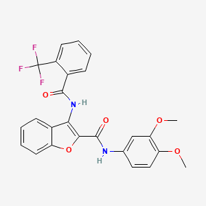 molecular formula C25H19F3N2O5 B2526305 N-(3,4-dimethoxyphenyl)-3-(2-(trifluoromethyl)benzamido)benzofuran-2-carboxamide CAS No. 888451-90-9