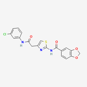 molecular formula C19H14ClN3O4S B2526362 N-(4-(2-((3-chlorophenyl)amino)-2-oxoethyl)thiazol-2-yl)benzo[d][1,3]dioxole-5-carboxamide CAS No. 941898-97-1