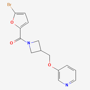 molecular formula C14H13BrN2O3 B2526457 (5-Bromofuran-2-yl)-[3-(pyridin-3-yloxymethyl)azetidin-1-yl]methanone CAS No. 2379984-47-9