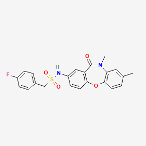 molecular formula C22H19FN2O4S B2526462 N-(8,10-dimethyl-11-oxo-10,11-dihydrodibenzo[b,f][1,4]oxazepin-2-yl)-1-(4-fluorophenyl)methanesulfonamide CAS No. 922090-30-0