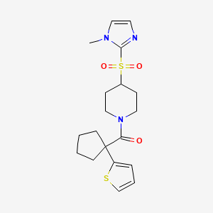 molecular formula C19H25N3O3S2 B2526505 4-[(1-methyl-1H-imidazol-2-yl)sulfonyl]-1-[1-(thiophen-2-yl)cyclopentanecarbonyl]piperidine CAS No. 2319850-96-7