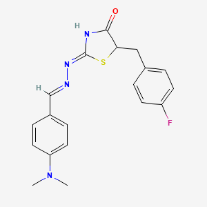 molecular formula C19H19FN4OS B2526511 (Z)-2-((E)-(4-(dimethylamino)benzylidene)hydrazono)-5-(4-fluorobenzyl)thiazolidin-4-one CAS No. 301175-21-3