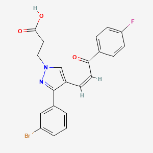 molecular formula C21H16BrFN2O3 B2526541 (Z)-3-(3-(3-bromophenyl)-4-(3-(4-fluorophenyl)-3-oxoprop-1-en-1-yl)-1H-pyrazol-1-yl)propanoic acid CAS No. 882230-29-7
