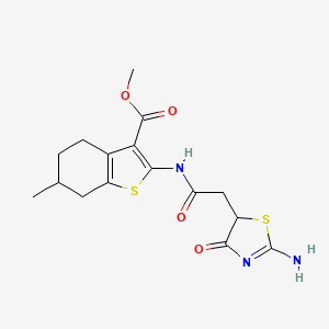 molecular formula C16H19N3O4S2 B2526555 Methyl 2-(2-(2-imino-4-oxothiazolidin-5-yl)acetamido)-6-methyl-4,5,6,7-tetrahydrobenzo[b]thiophene-3-carboxylate CAS No. 526190-77-2