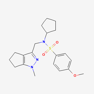 molecular formula C20H27N3O3S B2526583 N-cyclopentyl-4-methoxy-N-((1-methyl-1,4,5,6-tetrahydrocyclopenta[c]pyrazol-3-yl)methyl)benzenesulfonamide CAS No. 2034454-20-9