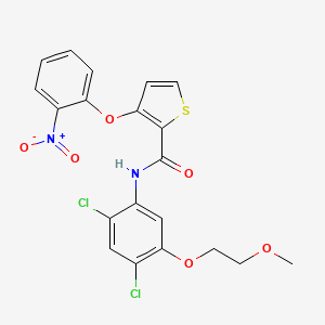 molecular formula C20H16Cl2N2O6S B2526587 N-[2,4-dichloro-5-(2-methoxyethoxy)phenyl]-3-(2-nitrophenoxy)thiophene-2-carboxamide CAS No. 339015-24-6