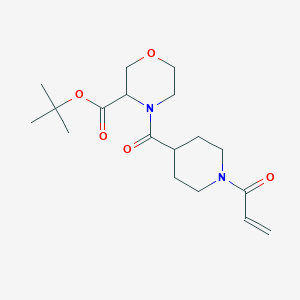 molecular formula C18H28N2O5 B2526606 Tert-butyl 4-(1-prop-2-enoylpiperidine-4-carbonyl)morpholine-3-carboxylate CAS No. 2361667-87-8