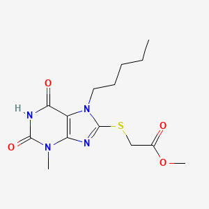 molecular formula C14H20N4O4S B2526614 Methyl 2-(3-methyl-2,6-dioxo-7-pentylpurin-8-yl)sulfanylacetate CAS No. 383903-30-8
