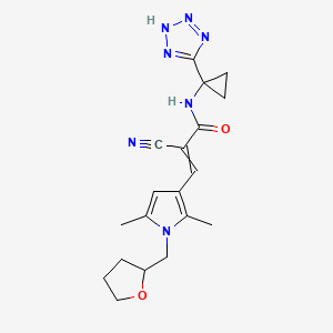 molecular formula C19H23N7O2 B2526637 2-cyano-3-{2,5-dimethyl-1-[(oxolan-2-yl)methyl]-1H-pyrrol-3-yl}-N-[1-(1H-1,2,3,4-tetrazol-5-yl)cyclopropyl]prop-2-enamide CAS No. 1799255-08-5
