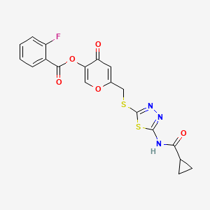6-(((5-(cyclopropanecarboxamido)-1,3,4-thiadiazol-2-yl)thio)methyl)-4-oxo-4H-pyran-3-yl 2-fluorobenzoate