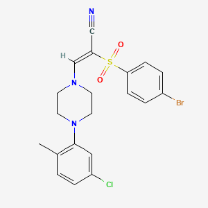 2-((4-Bromophenyl)sulfonyl)-3-(4-(5-chloro-2-methylphenyl)piperazinyl)prop-2-enenitrile
