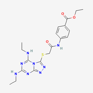 molecular formula C19H24N8O3S B2526709 ethyl 4-(2-{[5,7-bis(ethylamino)-[1,2,4]triazolo[4,3-a][1,3,5]triazin-3-yl]sulfanyl}acetamido)benzoate CAS No. 898443-58-8