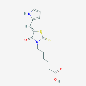 molecular formula C14H16N2O3S2 B2526763 (Z)-6-(5-((1H-pyrrol-2-yl)methylene)-4-oxo-2-thioxothiazolidin-3-yl)hexanoic acid CAS No. 881546-88-9