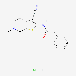 molecular formula C17H18ClN3OS B2526792 N-{3-cyano-6-methyl-4H,5H,6H,7H-thieno[2,3-c]pyridin-2-yl}-2-phenylacetamide hydrochloride CAS No. 1177870-63-1